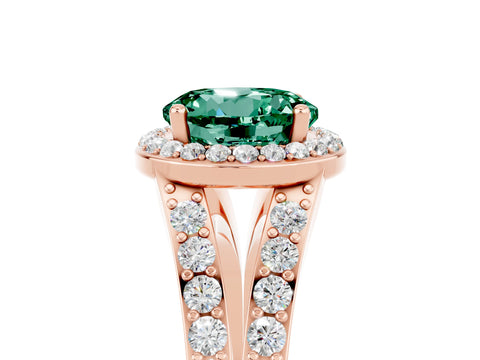 Rose gold Round Cut Green Sapphire Split Shank Halo Ring with Four-Prong Setting_17