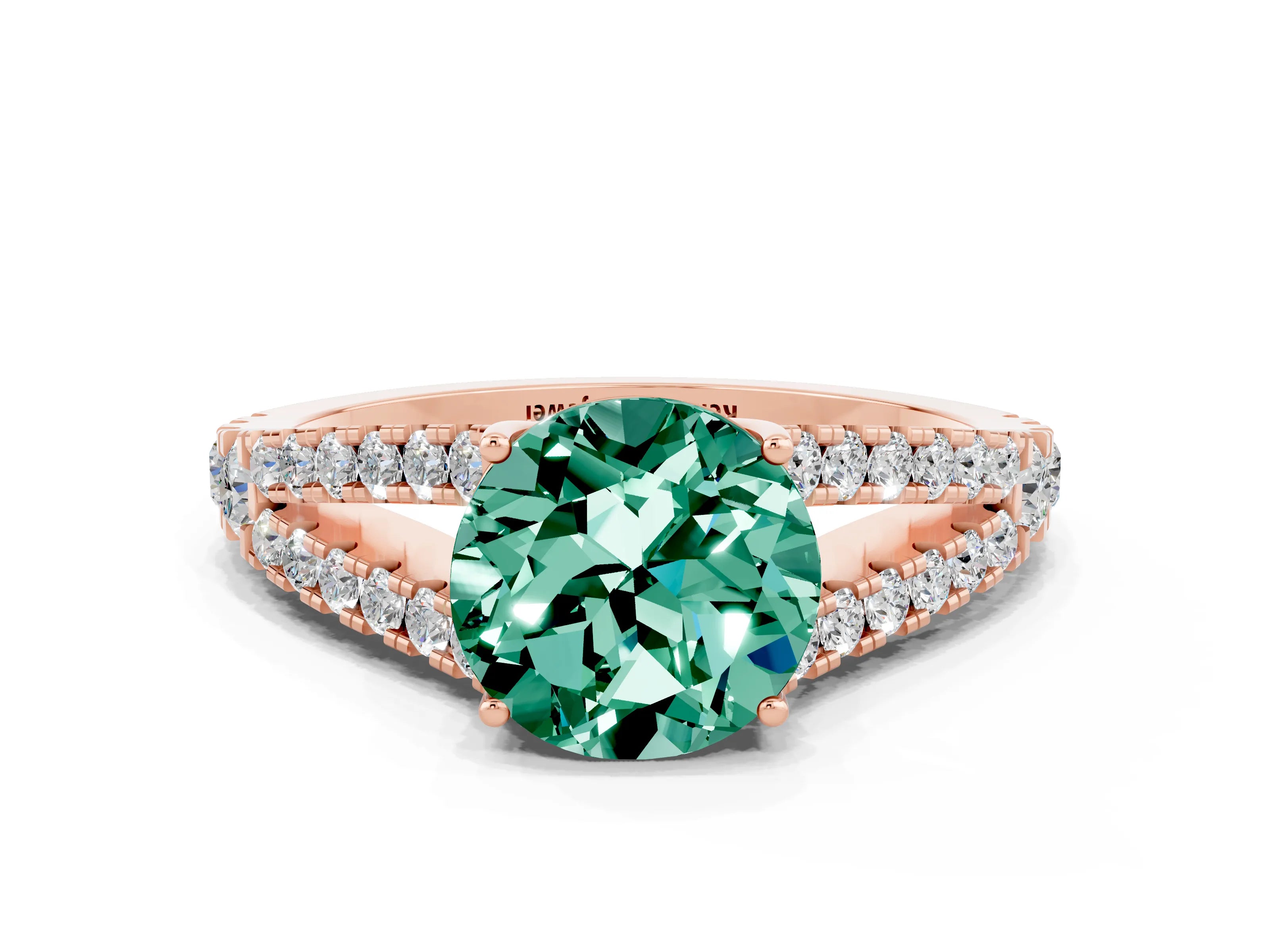 Rose gold Round Cut Green Sapphire Split Shank Pavé Engagement Ring with Four-Prong Setting_12