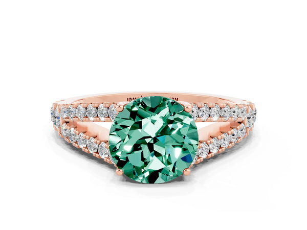 Rose gold Round Cut Green Sapphire Split Shank Pavé Engagement Ring with Four-Prong Setting