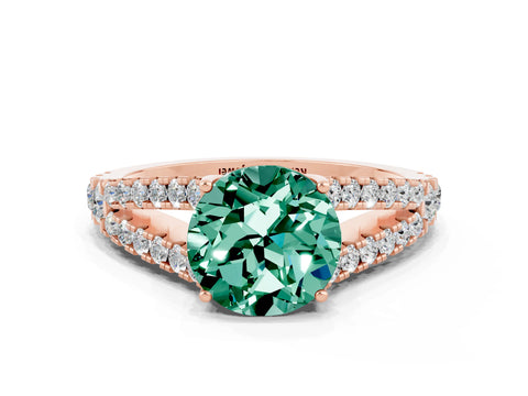 Rose gold Round Cut Green Sapphire Split Shank Pavé Engagement Ring with Four-Prong Setting_12