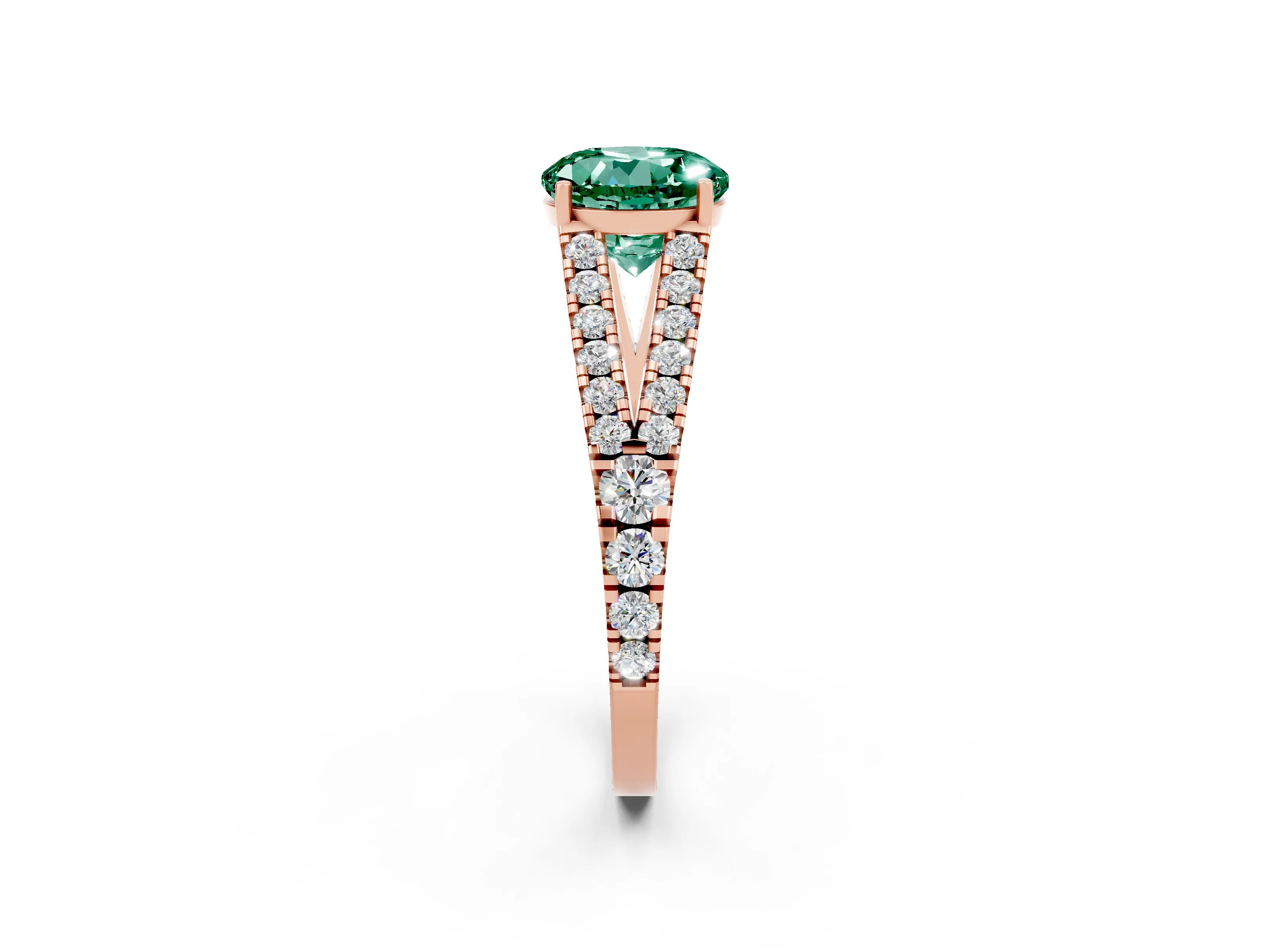 Rose gold Round Cut Green Sapphire Split Shank Pavé Engagement Ring with Four-Prong Setting_14