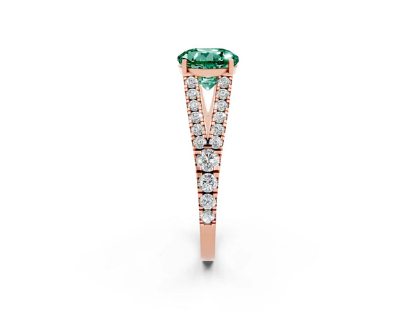 Rose gold Round Cut Green Sapphire Split Shank Pavé Engagement Ring with Four-Prong Setting