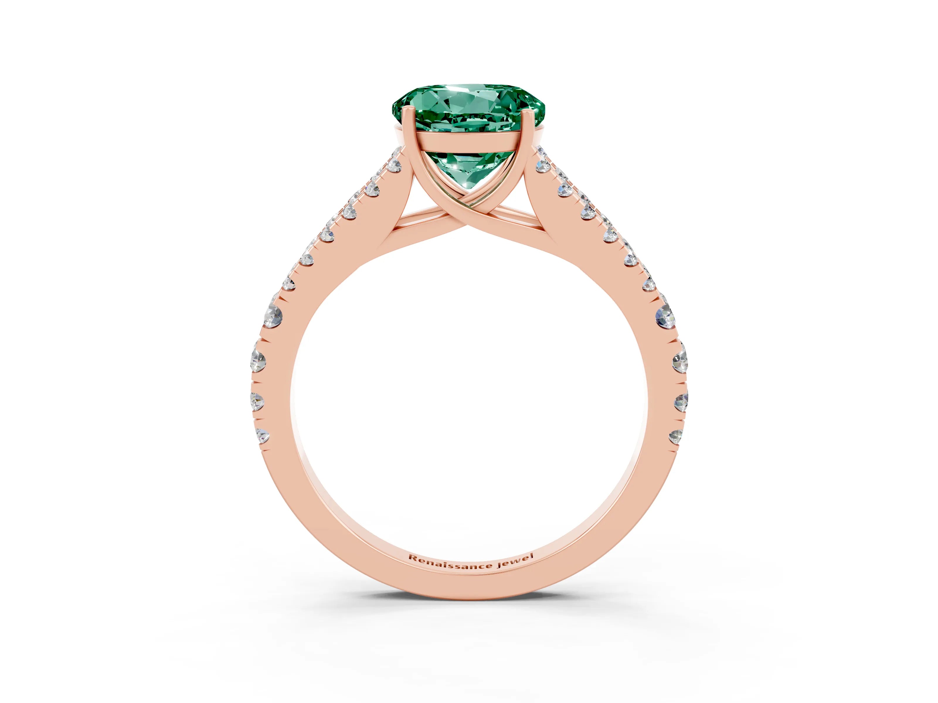 Rose gold Round Cut Green Sapphire Split Shank Pavé Engagement Ring with Four-Prong Setting_15