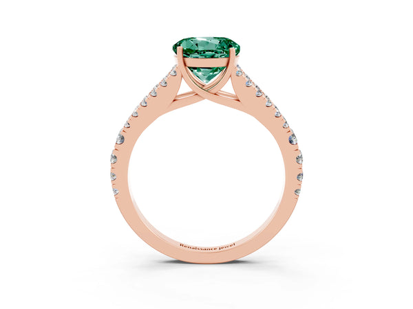 Rose gold Round Cut Green Sapphire Split Shank Pavé Engagement Ring with Four-Prong Setting