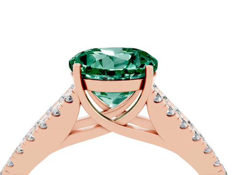 Rose gold Round Cut Green Sapphire Split Shank Pavé Engagement Ring with Four-Prong Setting_16
