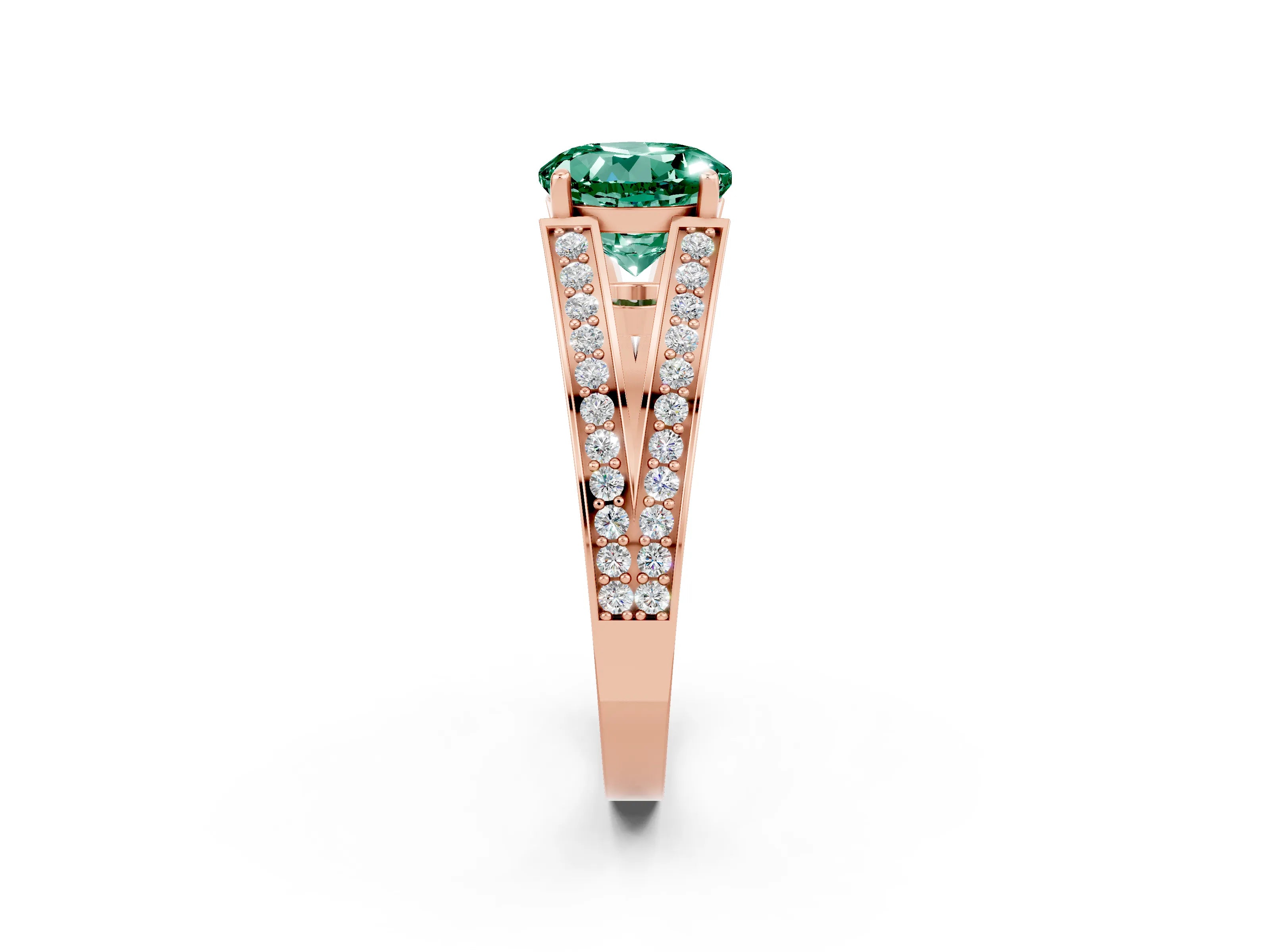 Rose gold Round Cut Green Sapphire Split Shank Ring with Pavé Band and Four-Prong Setting_2
