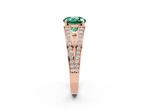 Rose gold Round Cut Green Sapphire Split Shank Ring with Pavé Band and Four-Prong Setting_2