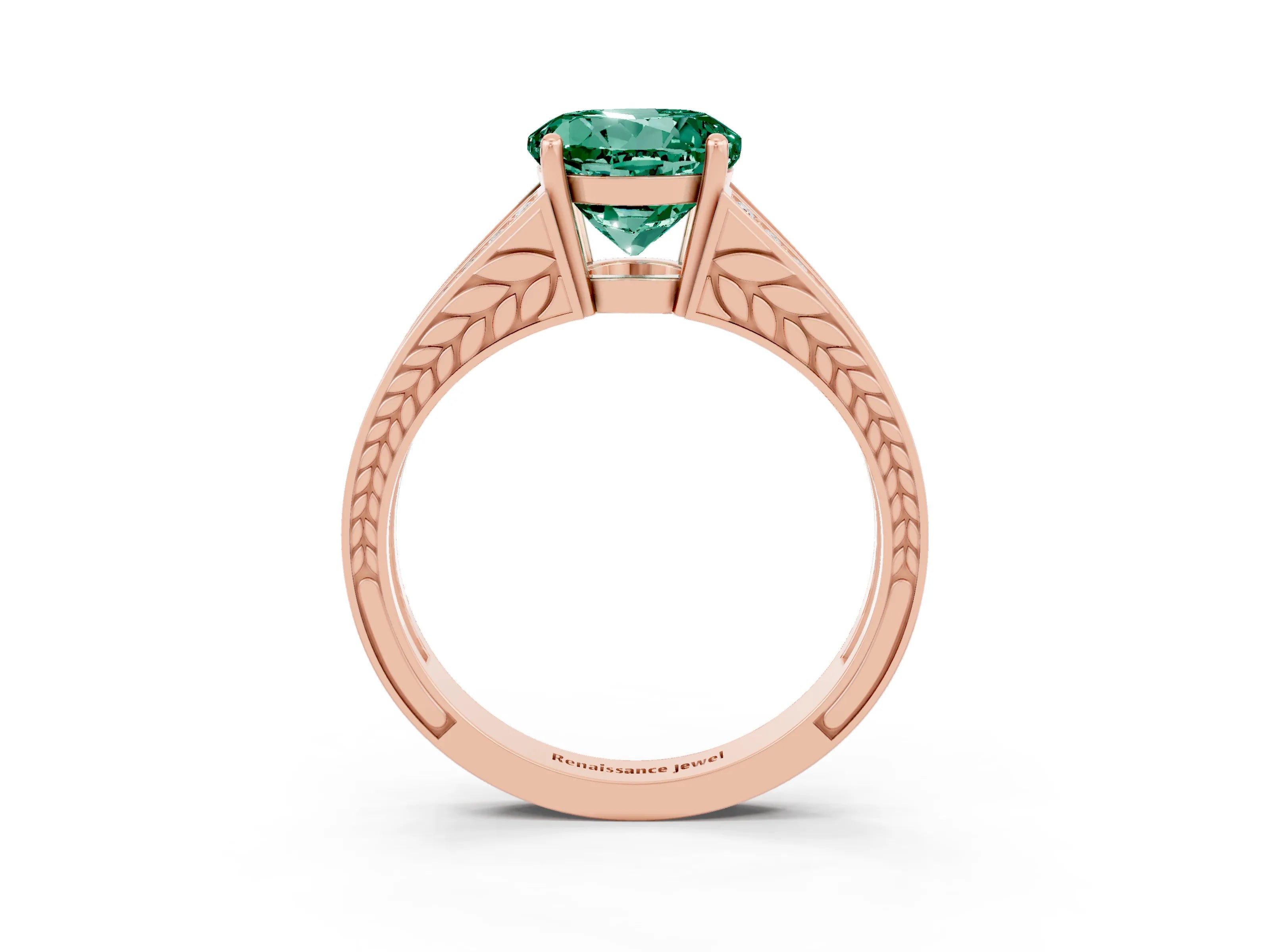 Rose gold Round Cut Green Sapphire Split Shank Ring with Pavé Band and Four-Prong Setting_3