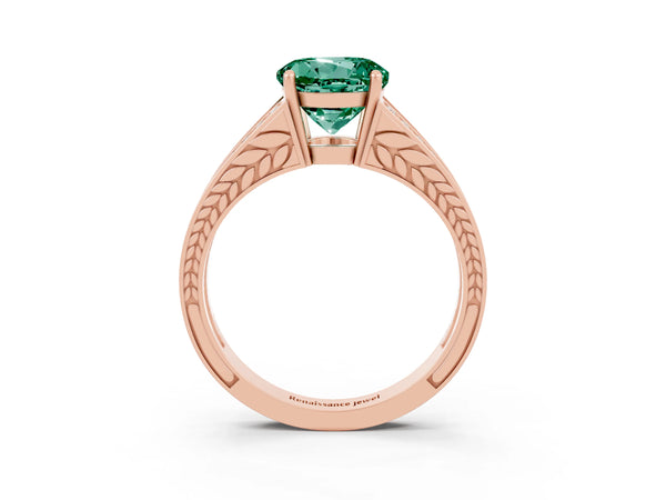 Rose gold Round Cut Green Sapphire Split Shank Ring with Pavé Band and Four-Prong Setting