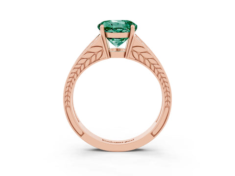 Rose gold Round Cut Green Sapphire Split Shank Ring with Pavé Band and Four-Prong Setting_3