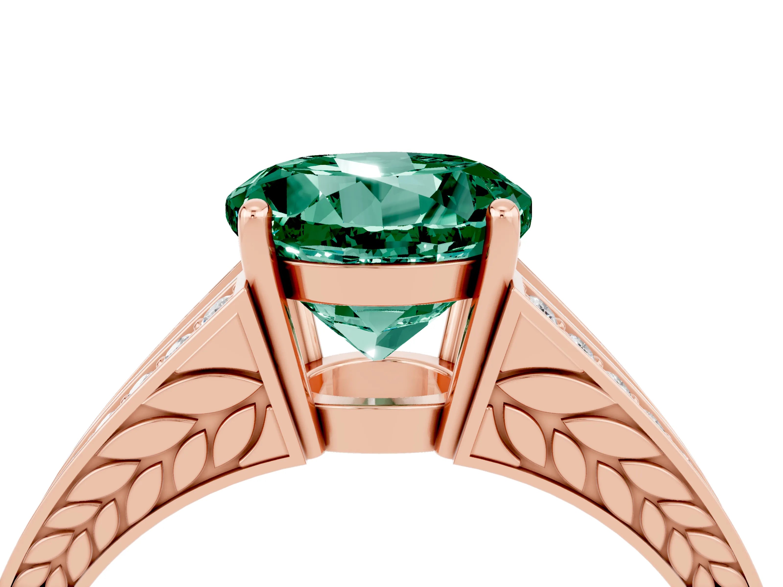 Rose gold Round Cut Green Sapphire Split Shank Ring with Pavé Band and Four-Prong Setting_4