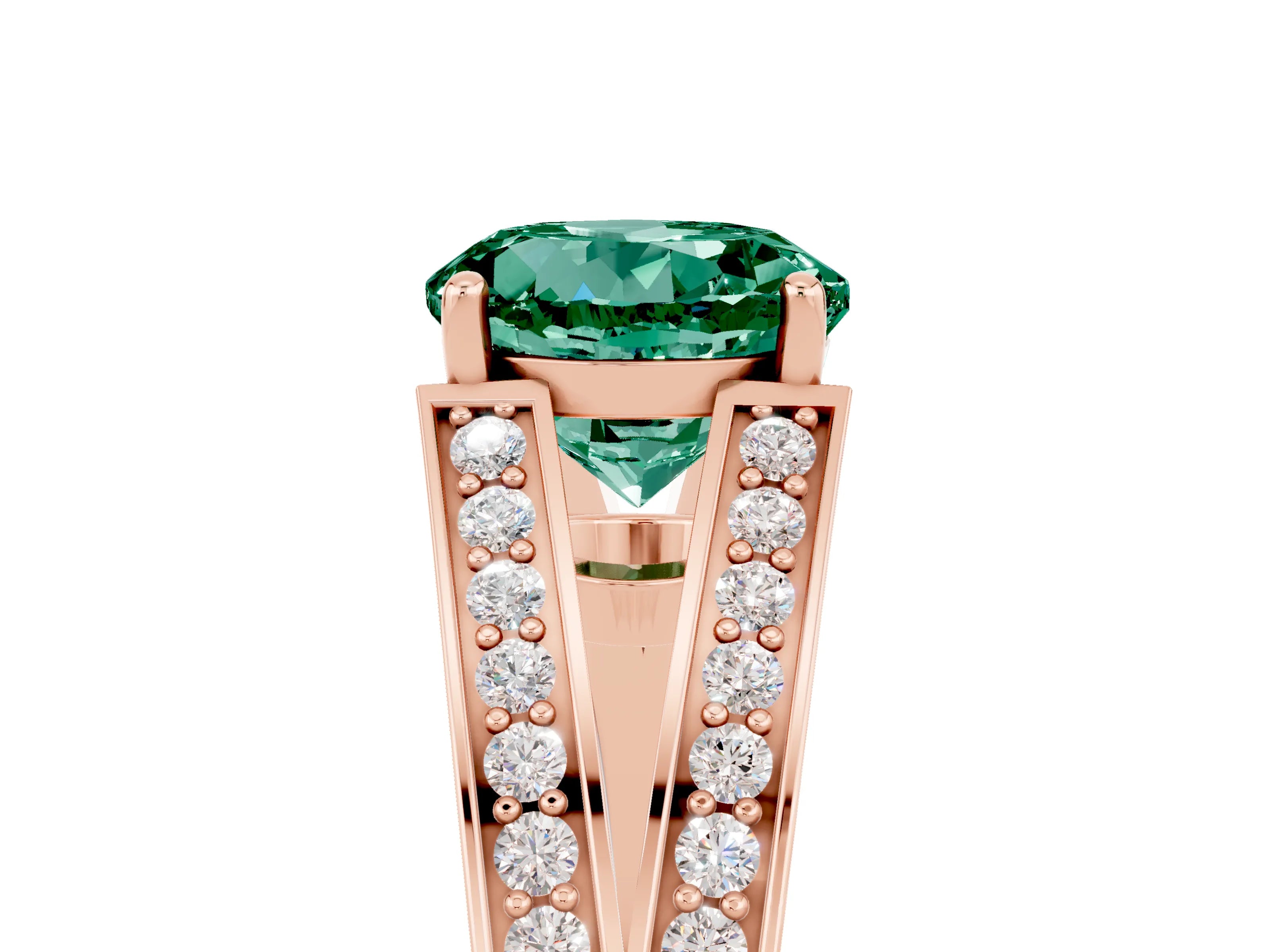 Rose gold Round Cut Green Sapphire Split Shank Ring with Pavé Band and Four-Prong Setting_5