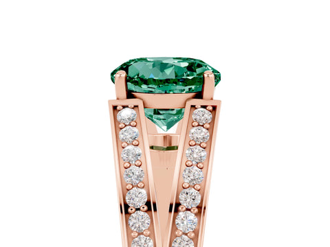 Rose gold Round Cut Green Sapphire Split Shank Ring with Pavé Band and Four-Prong Setting_5
