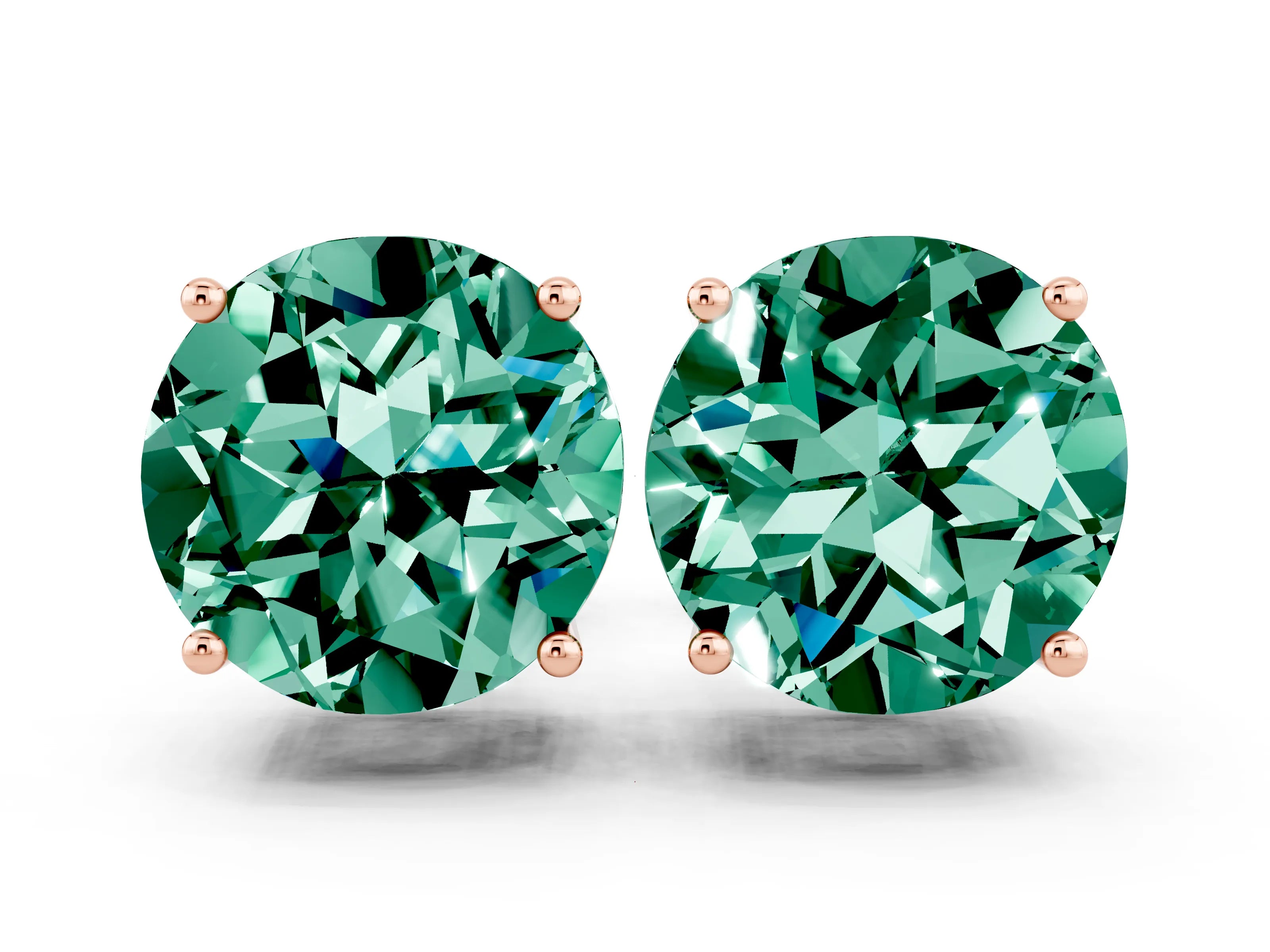 Rose gold Round Cut Green Sapphire Stud Earrings_18