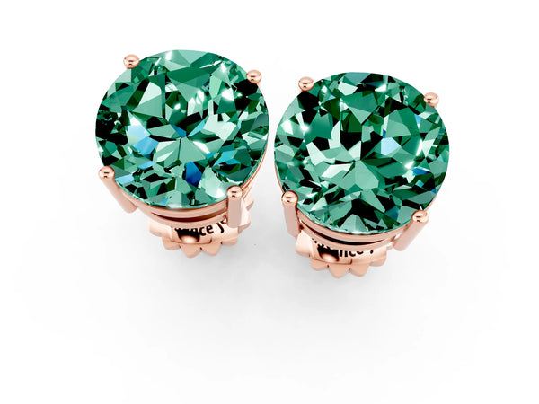 Rose gold Round Cut Green Sapphire Stud Earrings