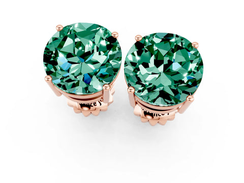 Rose gold Round Cut Green Sapphire Stud Earrings_19