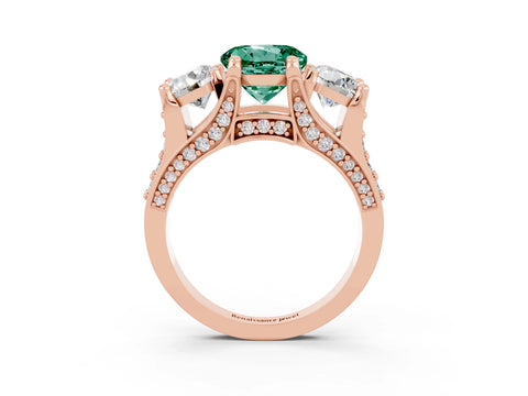 Rose gold Round Cut Green Sapphire Three-Stone Ring with Channel Set Band and Four-Prong Setting_3