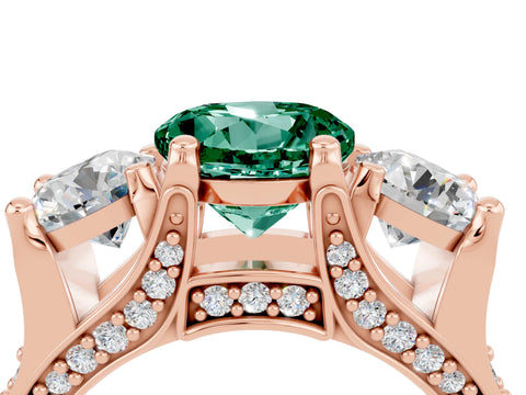 Rose gold Round Cut Green Sapphire Three-Stone Ring with Channel Set Band and Four-Prong Setting_4