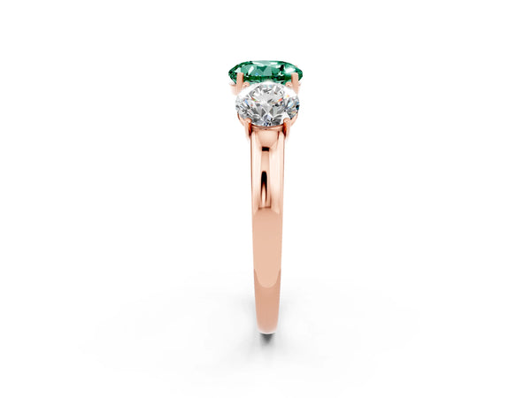 Rose gold Round Cut Green Sapphire Three-Stone Ring with Four-Prong Setting and Classic Band