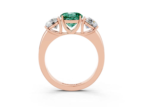 Rose gold Round Cut Green Sapphire Three-Stone Ring with Four-Prong Setting and Classic Band_3