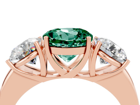 Rose gold Round Cut Green Sapphire Three-Stone Ring with Four-Prong Setting and Classic Band_4