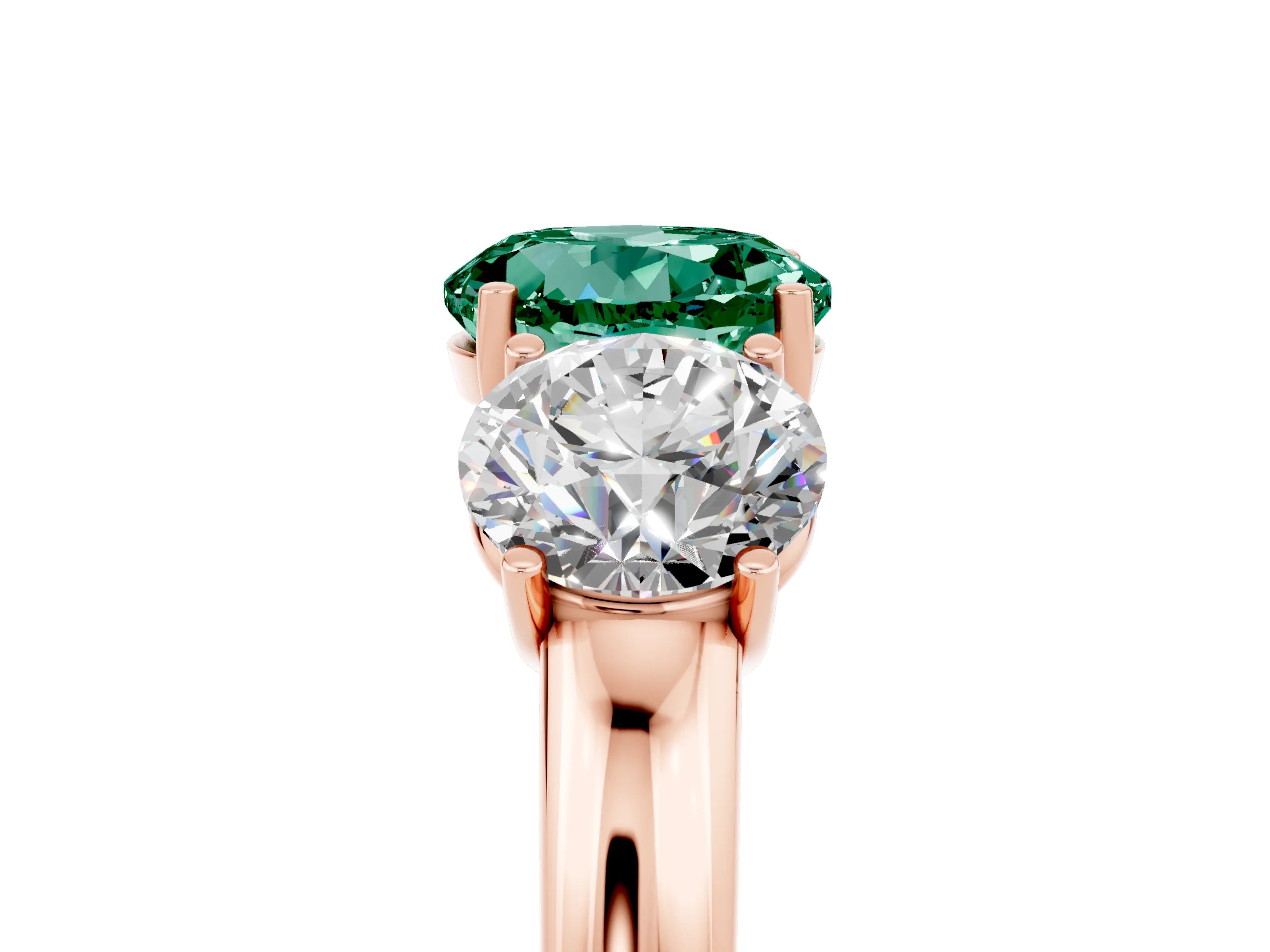 Rose gold Round Cut Green Sapphire Three-Stone Ring with Four-Prong Setting and Classic Band_5