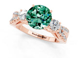 Rose gold Round Cut Green Sapphire Three-Stone Ring with Pavé Split Shank and Four-Prong Setting_1