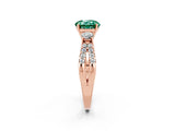 Rose gold Round Cut Green Sapphire Three-Stone Ring with Pavé Split Shank and Four-Prong Setting_2