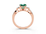 Rose gold Round Cut Green Sapphire Three-Stone Ring with Pavé Split Shank and Four-Prong Setting_3