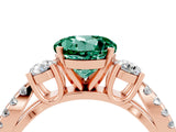Rose gold Round Cut Green Sapphire Three-Stone Ring with Pavé Split Shank and Four-Prong Setting_4