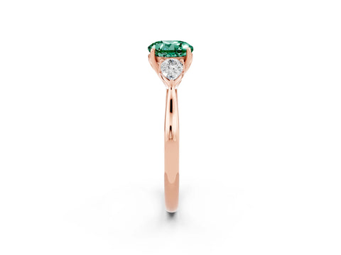Rose gold Round Cut Green Sapphire Three-Stone Ring with Pear Side Stones and Four-Prong Setting_14