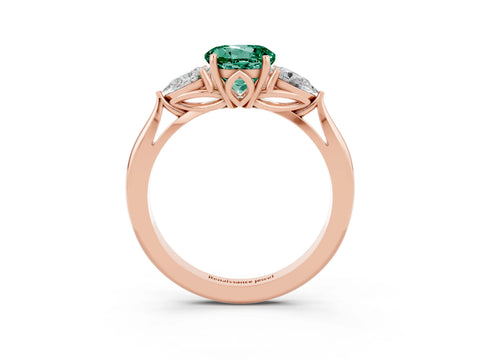 Rose gold Round Cut Green Sapphire Three-Stone Ring with Pear Side Stones and Four-Prong Setting_15
