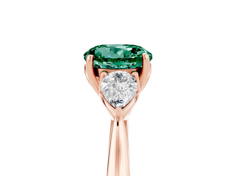 Rose gold Round Cut Green Sapphire Three-Stone Ring with Pear Side Stones and Four-Prong Setting_17