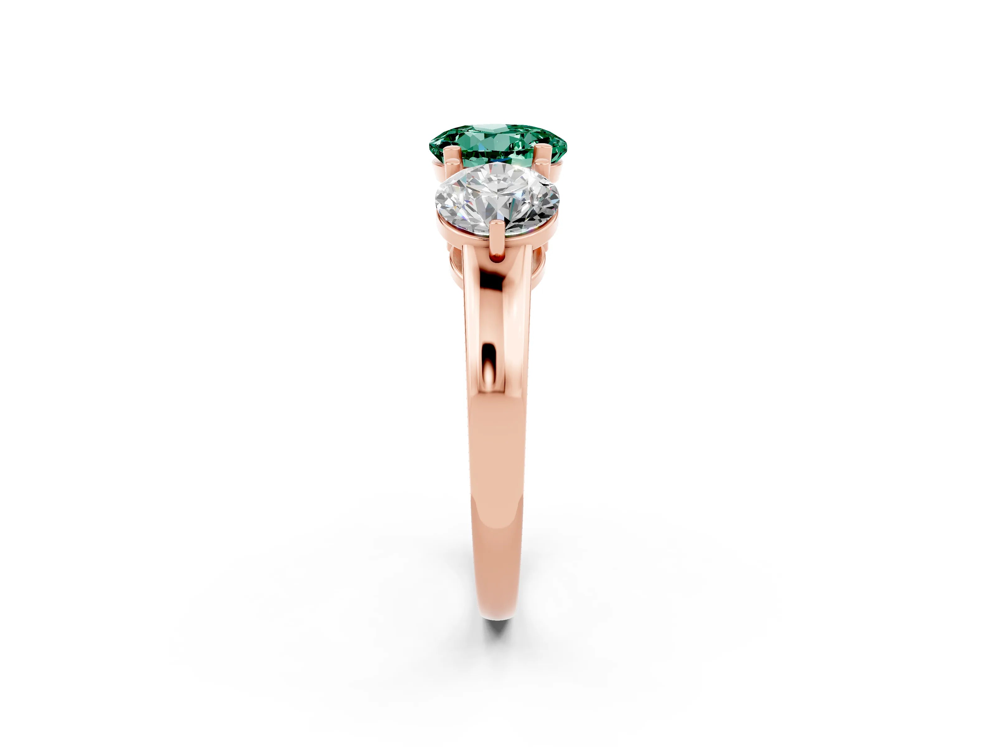 Rose gold Round Cut Green Sapphire Three-Stone Ring with Prong Setting and Classic Band_2