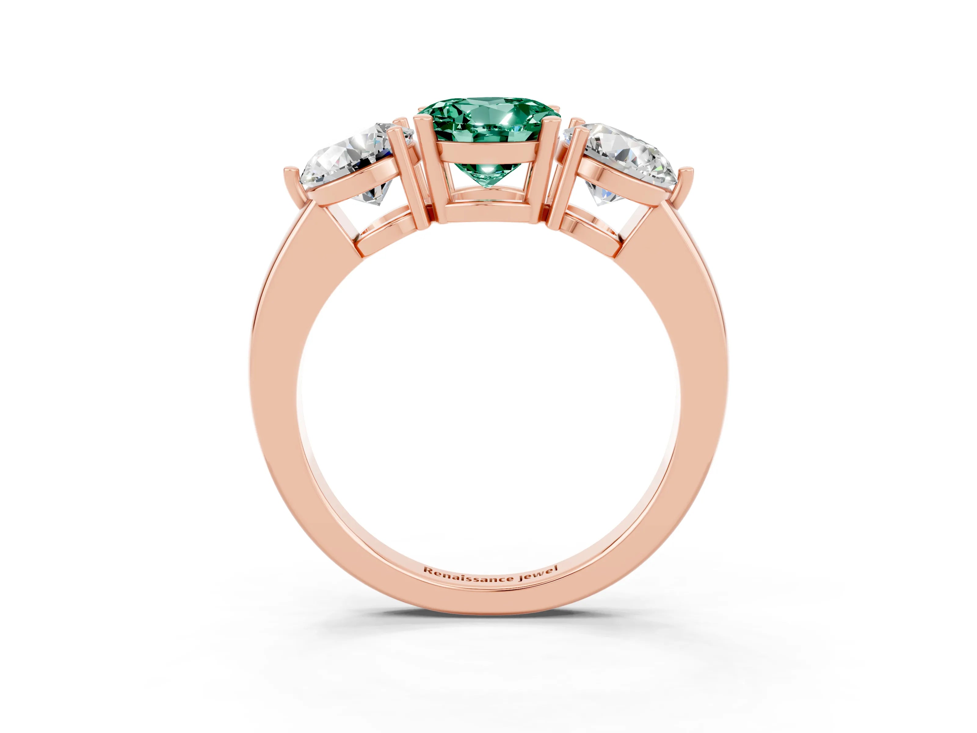 Rose gold Round Cut Green Sapphire Three-Stone Ring with Prong Setting and Classic Band_3