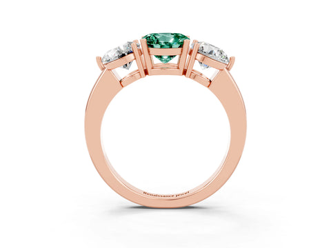 Rose gold Round Cut Green Sapphire Three-Stone Ring with Prong Setting and Classic Band_3