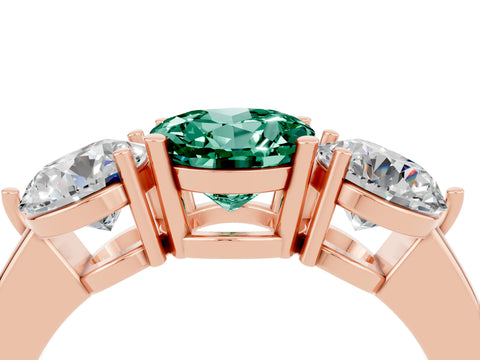Rose gold Round Cut Green Sapphire Three-Stone Ring with Prong Setting and Classic Band_4