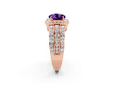 Rose gold Round Cut Halo Amethyst Ring with Split Shank and Four-Prong Setting_2