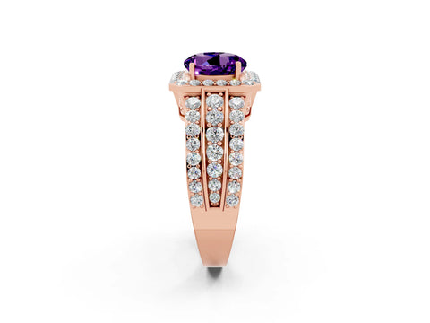 Rose gold Round Cut Halo Amethyst Ring with Split Shank and Four-Prong Setting_2