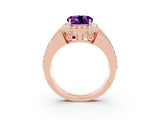 Rose gold Round Cut Halo Amethyst Ring with Split Shank and Four-Prong Setting_3