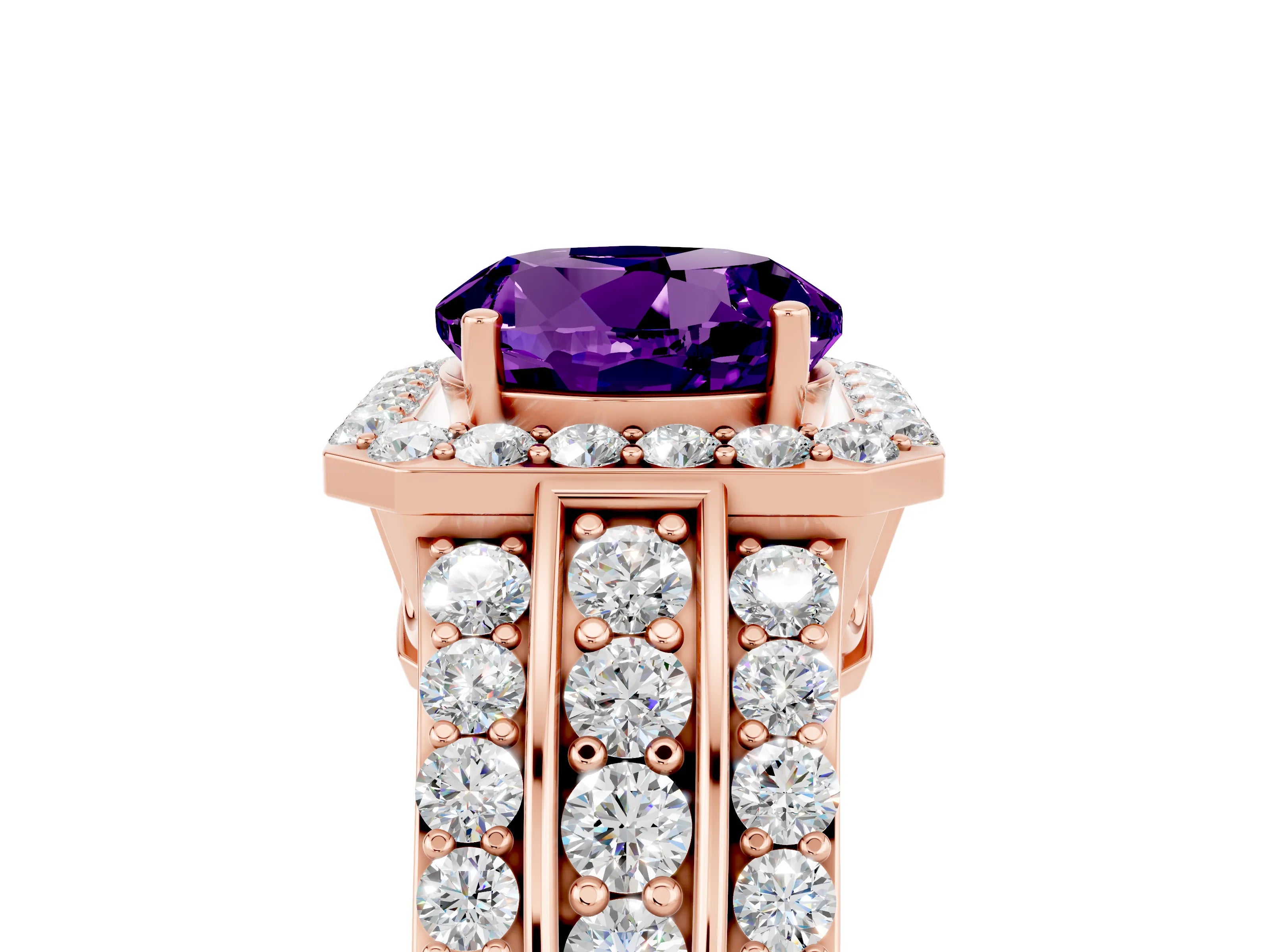 Rose gold Round Cut Halo Amethyst Ring with Split Shank and Four-Prong Setting_5