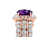 Rose gold Round Cut Halo Amethyst Ring with Split Shank and Four-Prong Setting_5