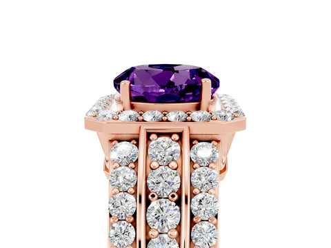 Rose gold Round Cut Halo Amethyst Ring with Split Shank and Four-Prong Setting_5