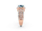 Rose gold Round Cut Halo Aquamarine Ring with Split Shank and Four-Prong Setting_2