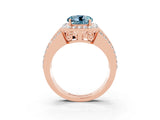 Rose gold Round Cut Halo Aquamarine Ring with Split Shank and Four-Prong Setting_3