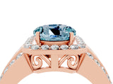Rose gold Round Cut Halo Aquamarine Ring with Split Shank and Four-Prong Setting_4