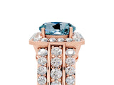 Rose gold Round Cut Halo Aquamarine Ring with Split Shank and Four-Prong Setting_5