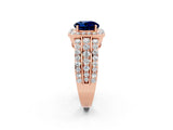 Rose gold Round Cut Halo Blue Sapphire Ring with Split Shank and Four-Prong Setting_2