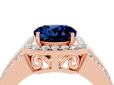 Rose gold Round Cut Halo Blue Sapphire Ring with Split Shank and Four-Prong Setting_4