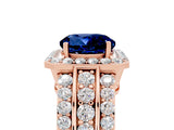 Rose gold Round Cut Halo Blue Sapphire Ring with Split Shank and Four-Prong Setting_5